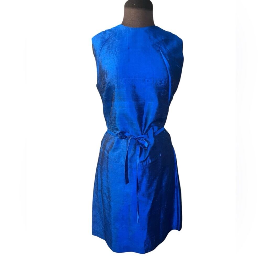 Vtg Dupioni Silk Ladylike Mini Dress Women's Size Small Modern Minimalist Mod